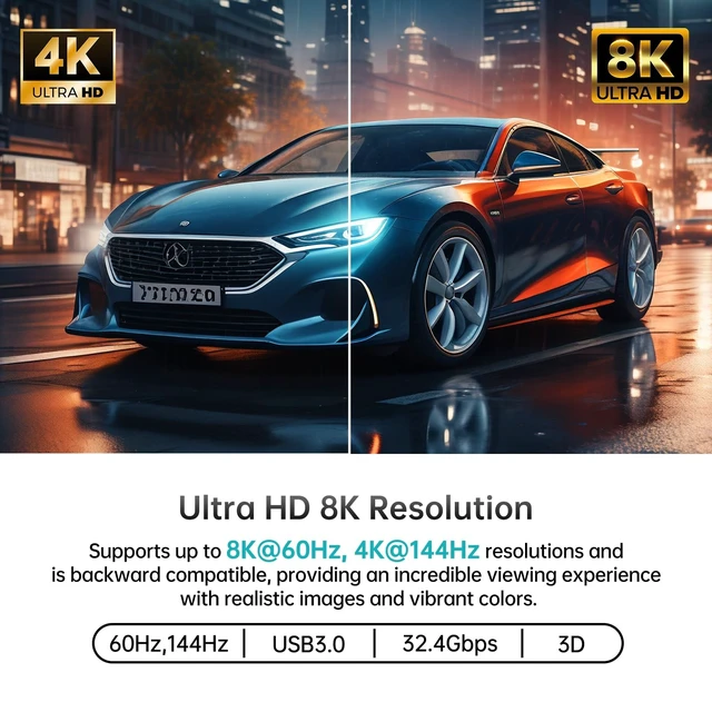 Alt view image 2 of 5 - MT-VIKI 8K Displayport KVM Switch 4 in 1 Out DP1.4 with 4 USB 3.0 Ports, Support 8K@60Hz 4K@144Hz Share 1 Monitor Keyboard Mouse U-Disk Printer, with 4 USB A to C Cables