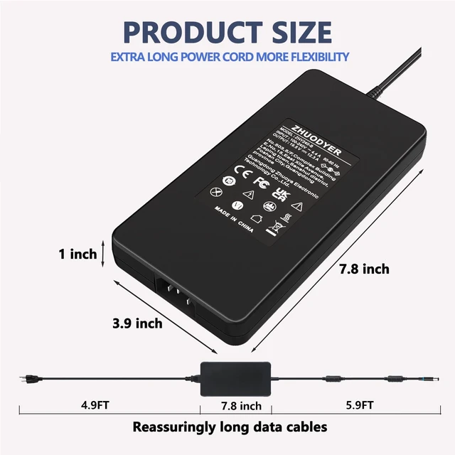Alt view image 2 of 5 - 240W for Dell Laptop Charger, Compatible with Alienware & Precision Laptop
