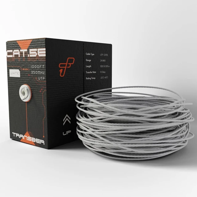 Alt view image 2 of 4 - Transber, CAT5e 1000ft Ethernet Cable Solid UTP Up to 10Gbps 350Mhz 24AWG 4x2 Pair Bulk Cable Network PoE++/4PPoE LAN Wire 1000-feet Easy Pull Box (White)