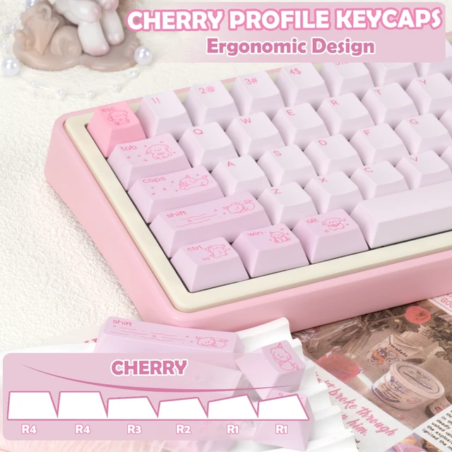 Alt view image 5 of 5 - TIMSEKER Minimalist Cute Pink Keycap Set, Kawaii Cherry Profile Key Caps