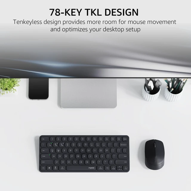 Alt view image 3 of 5 - Rapoo 9010M Multi-Device Keyboard and Mouse Combo, 2.4GHz/Bluetooth 5.0/4.0 Wireless Keyboard & Mouse Set for Windows/Mac/Linux/Chrome, Support 4 Devices, Low-Profile Silent Click, Battery Powe