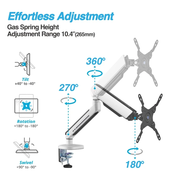 Alt view image 3 of 5 - AVLT Single 27-45 RGB Gaming Monitor Arm Desk Mount - White