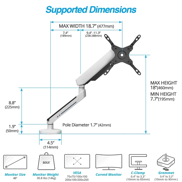 Alt view image 4 of 5 - AVLT Single 27-45 RGB Gaming Monitor Arm Desk Mount - White