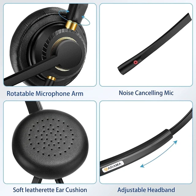 Alt view image 4 of 5 - Arama USB Headset with Microphone for PC, Computer Laptop Headphones with Noise Cancelling Mic & Audio Controls for Home Office Business Skype UC Webinar Zoom