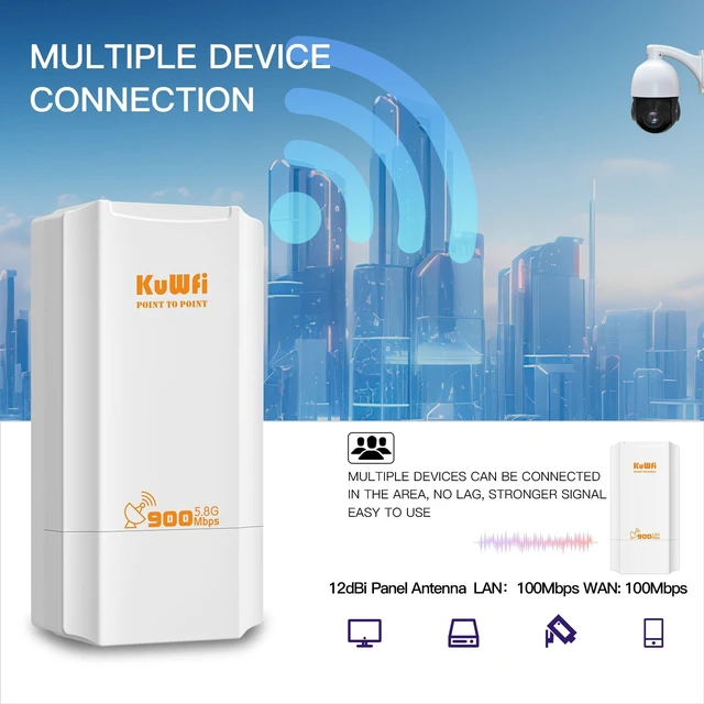 Alt view image 2 of 5 - KuWFi 5.8G Wireless Ethernet Bridge, Long Range Point to Point, 2-Pack