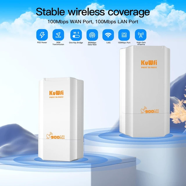 Alt view image 4 of 5 - KuWFi 5.8G Wireless Ethernet Bridge, Long Range Point to Point, 2-Pack