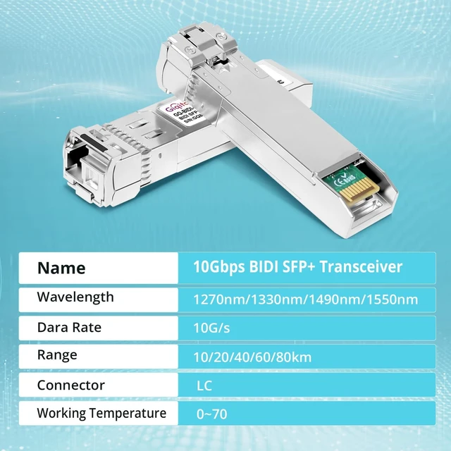 Alt view image 3 of 3 - 1 Pair 10GBASE-BX40-UD BiDi SFP+ Module, TX 1270nm/1330nm, RX 1330nm/1270nm, 40km DOM Simplex LC/UPC SMF Optical Transceiver Networking Mini Gbic for Generic