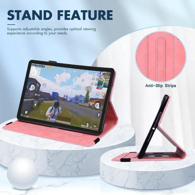 Alt view image 2 of 5 - Dteck for Amazon Fire Max 11 (13th Gen, 2023 Release) Embossed Flower Folio Case with Stand, Adjustable Viewing Angles, Card Slots, Elastic Pen Loop Holder, PU Leather Lightweight Slim Cover (Pink)