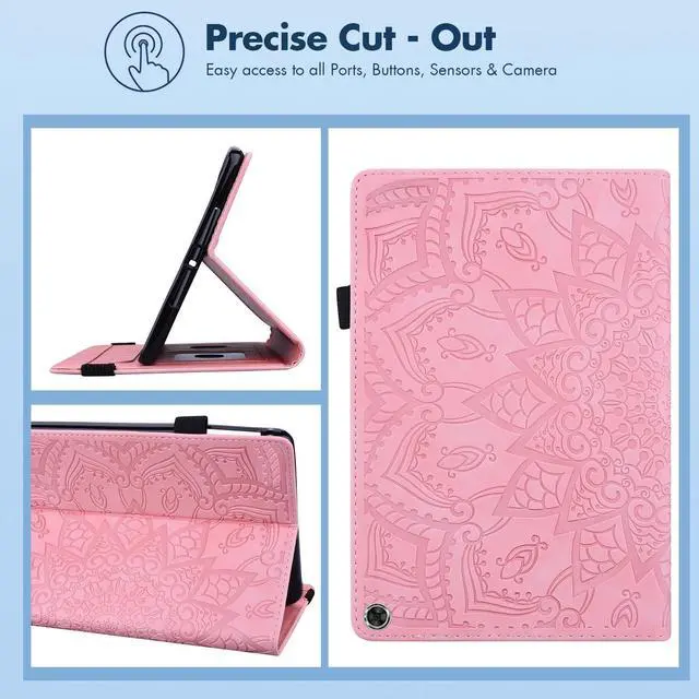 Alt view image 3 of 5 - Dteck for Amazon Fire Max 11 (13th Gen, 2023 Release) Embossed Flower Folio Case with Stand, Adjustable Viewing Angles, Card Slots, Elastic Pen Loop Holder, PU Leather Lightweight Slim Cover (Pink)