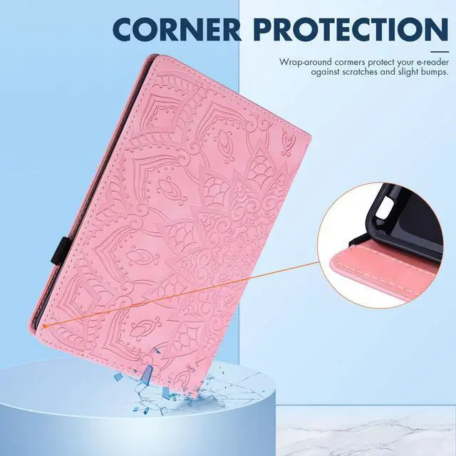 Alt view image 4 of 5 - Dteck for Amazon Fire Max 11 (13th Gen, 2023 Release) Embossed Flower Folio Case with Stand, Adjustable Viewing Angles, Card Slots, Elastic Pen Loop Holder, PU Leather Lightweight Slim Cover (Pink)