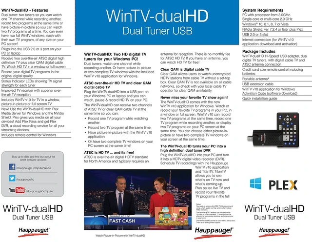 Alt view image 5 of 5 - HAUPPAUGE WinTV-DualHD USB 2.0/3.0 Dual HD Digital TV Tuner ATSC/QAM for Windows 11/10/8/7, model 1595
