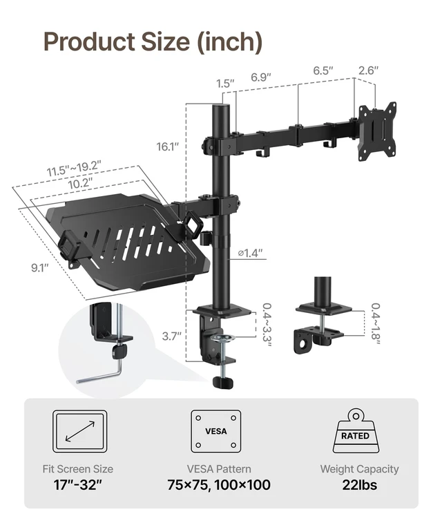 Alt view image 2 of 5 - monTEK Monitor and Laptop Stand for 32" Screen and 17" Laptop