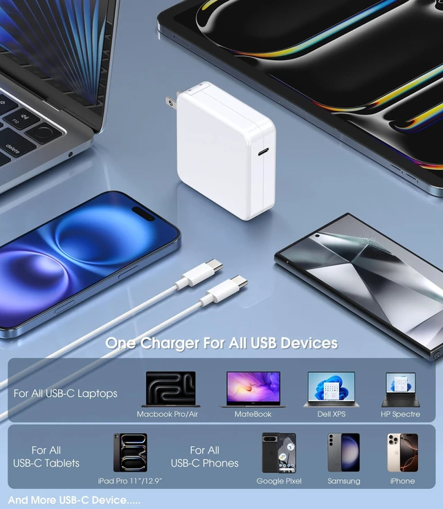 Alt view image 5 of 5 - Mac Book Pro Charger - 118W USB C Laptop Charger Power Adapter Fit MacBook Air 13 14 15 16 inch, MacBook Pro, M1 M2 M3 M4, iPad Pro and All Type C Port Devices, 6.6FT USB-C Braided Cable