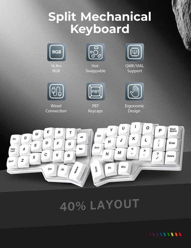 Alt view image 2 of 5 - YIVU CORNE V4.1 Split Ergonomic Mechanical Keyboard, 40% 3x6 Columnar Stagger Ortholinear Layout, QMK/Vial Programmable, Wired Type-C Hot-Swappable RGB Custom Keyboard for Programmers Typing