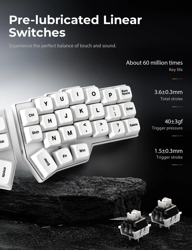 Alt view image 5 of 5 - YIVU CORNE V4.1 Split Ergonomic Mechanical Keyboard, 40% 3x6 Columnar Stagger Ortholinear Layout, QMK/Vial Programmable, Wired Type-C Hot-Swappable RGB Custom Keyboard for Programmers Typing