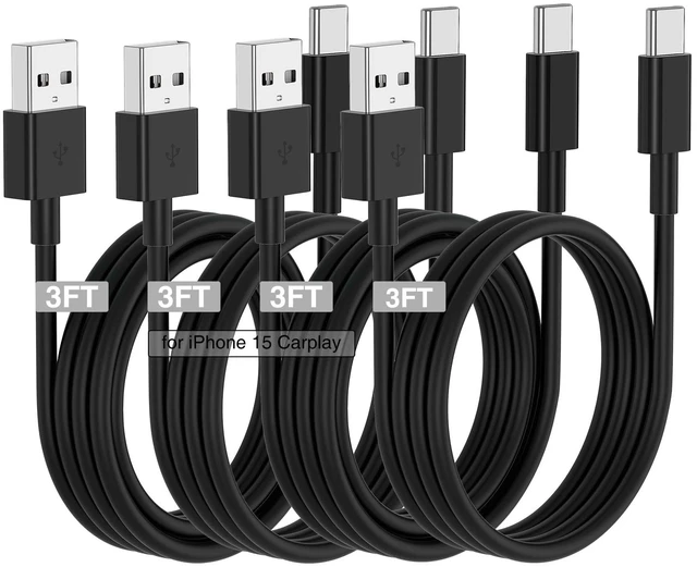 Main image of Car Carplay Cable for iPhone 17 16 15 Charger Cord,4 Pack 3FT USB A to USB C Cable for iPhone 17 Pro Max/16 Pro/15 Plus Charger,USB C Car Charger for Apple 17 Air/16 Pro Max/16e/15-Black