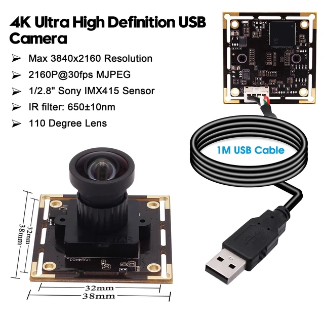 Alt view image 4 of 5 - SVPRO Autofocus 4K USB Camera Module with Microphone, Ultra HD Mini USB Camera Board with 100 Degree Lens Wide Angle Without Distortion,USB Camera with IMX415 Sensor for Windows Mac Linux Android