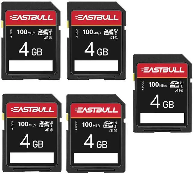 Main image of EASTBULL 5-Pack of SD Card 4GB Class 10 SD Card U1 V30 High-Speed 100MB/s Read SDHC Memory Card for Camera, Full HD Video, with 5 Mini Cases (4 GB, 5 Pack)