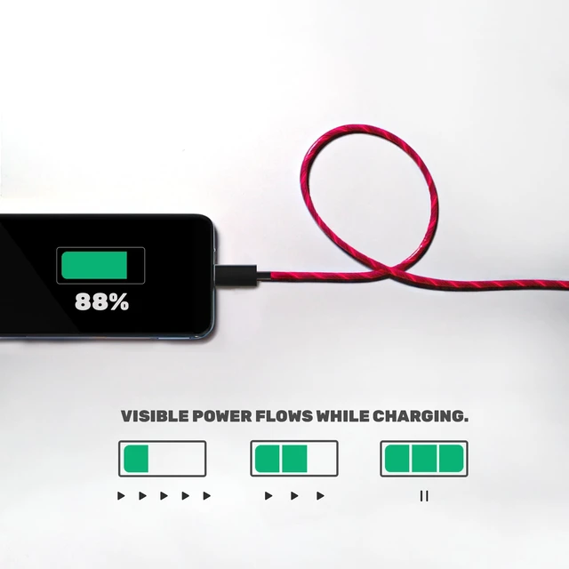 Alt view image 4 of 5 - Statik PowerAware 224/110V Light Up Charger Cord USB ^^ USB to USB C Cable & LED Charging Cable ^^ Light Up Charging Cable ^^ Light Up Phone Charger Cord ^^ Red, 3FT/1M