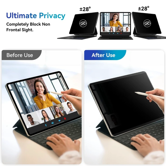 Alt view image 2 of 5 - Magnetic Privacy Screen Protector Compatible with iPad Air 11 Inch (2024-2026, M2/M3/M4), Removable Anti Blue Light Glare Spy Filter, High Sensitive Bubble-Free Black Security Private Shield