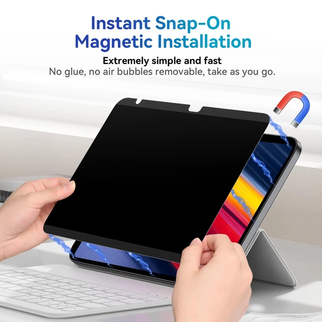 Alt view image 3 of 5 - Magnetic Privacy Screen Protector Compatible with iPad Air 11 Inch (2024-2026, M2/M3/M4), Removable Anti Blue Light Glare Spy Filter, High Sensitive Bubble-Free Black Security Private Shield