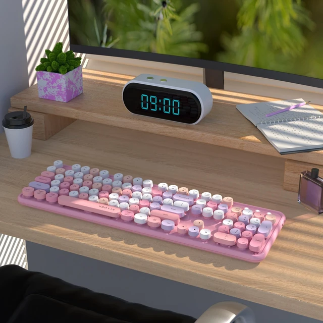 Alt view image 2 of 5 - UBOTIE Colorful Wireless Bluetooth Keyboard, Dual Mode (Pink Colorful)