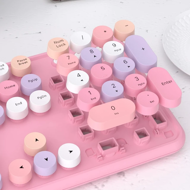 Alt view image 4 of 5 - UBOTIE Colorful Wireless Bluetooth Keyboard, Dual Mode (Pink Colorful)
