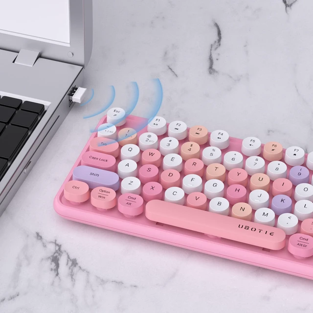 Alt view image 3 of 5 - UBOTIE Colorful Wireless Bluetooth Keyboard, Dual Mode (Pink Colorful)