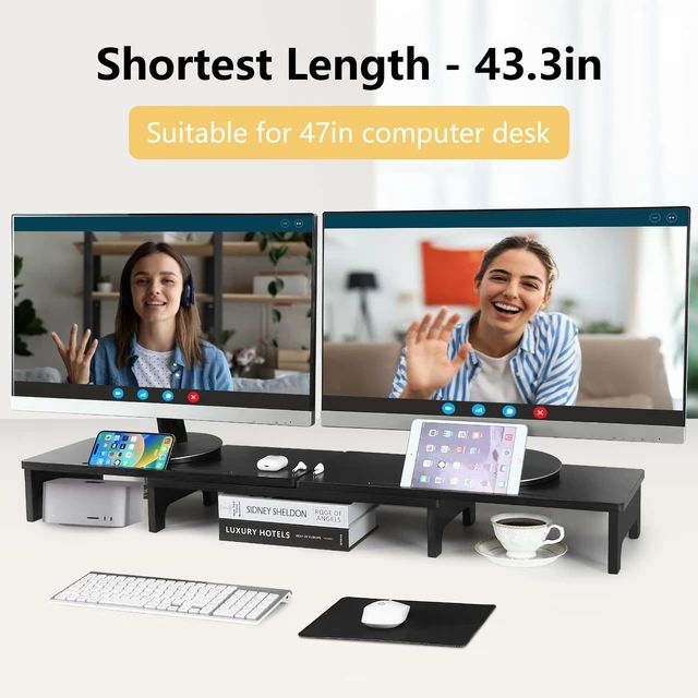 Alt view image 3 of 5 - Nnewvante Bamboo Monitor Stand Riser, 60 inch Upgrade Height Large TV Riser