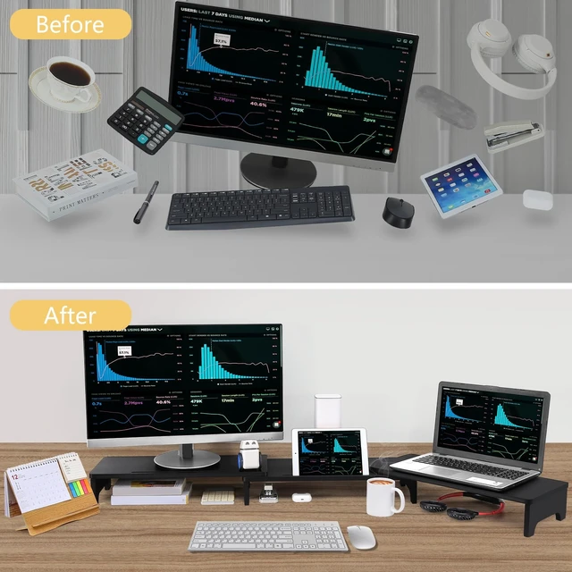 Alt view image 5 of 5 - Nnewvante Bamboo Monitor Stand Riser, 60 inch Upgrade Height Large TV Riser