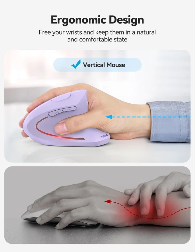 Alt view image 4 of 5 - TECKNET Ergonomic Mouse Wireless, Rechargeable Vertical Mice Right Hand