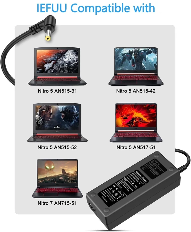 Alt view image 3 of 5 - IEFUU 135W Charger Replacement for Acer Nitro 5 7 Gaming Laptop Charger N18C3 N18C4 AN515 AN515-51 AN515-54 AN515-53 AN517-51 AN515-41 AN515-55 AN515-52 515-45 515-56 Aspire 7 Power Adapter Cord