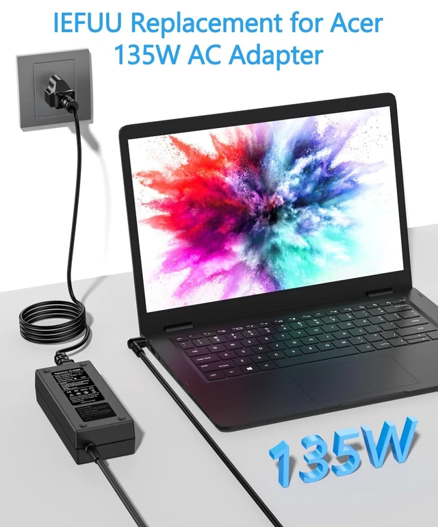 Alt view image 5 of 5 - IEFUU 135W Charger Replacement for Acer Nitro 5 7 Gaming Laptop Charger N18C3 N18C4 AN515 AN515-51 AN515-54 AN515-53 AN517-51 AN515-41 AN515-55 AN515-52 515-45 515-56 Aspire 7 Power Adapter Cord