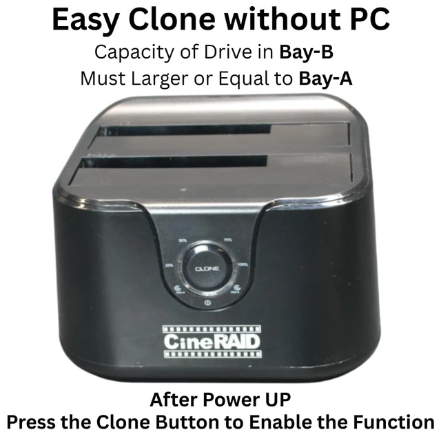 Alt view image 2 of 5 - CineRAID CRH238 USBC 10Gbps DualBay SATA Docking Station ^^ Offline Cloning with LED Progress ^^ 2.5/3.5 HDD/SSD ^^ ToolFree ^^ UASP ^^ Up to 24TB