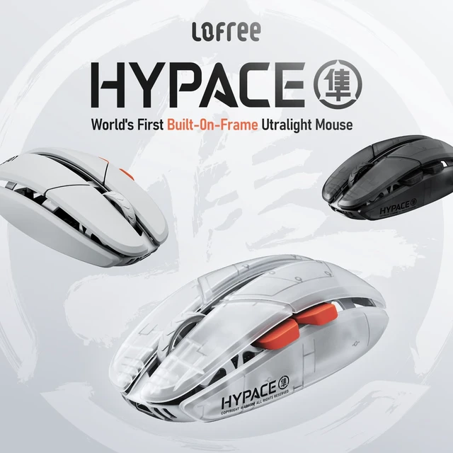 Alt view image 2 of 5 - LOFREE Hypace Ultra-Lightweight Wireless Gaming Mouse, 47g, PAW3950 Sensor, 40K DPI, 8K Polling Rate, Mg Alloy Frame, Tri-Mode(Bluetooth/2.4GHz/Wired), 100Hrs Battery for PC/Mac (Ghost)