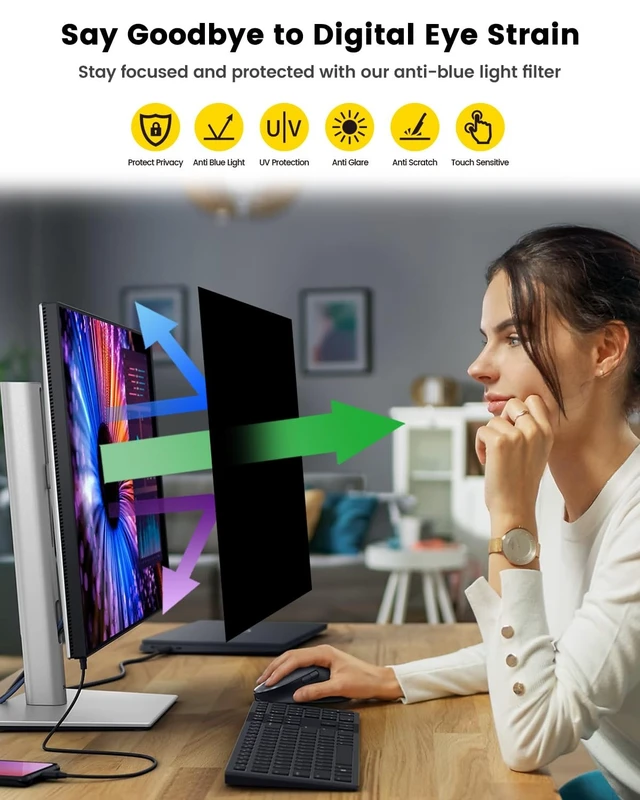 Alt view image 4 of 5 - F FORITO 23.6 Inch 16:9 360Privacy Screen Protector for Computer Monitor, Removable Eye Protection Anti Blue Light Anti Glare Computer Screen Privacy Shield for 23.6" Widescreen Monitors