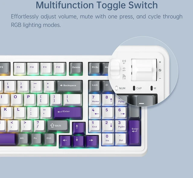 Alt view image 4 of 5 - Machenike KG98 Mechanical Keyboard,Hot Swappable Custom Gaming Keyboard,Pre-lubed Linear Switches,RGB Sidelit,Tri-Mode 98 Keys Compact Layout for Gaming/Typing/Win/Mac/PC