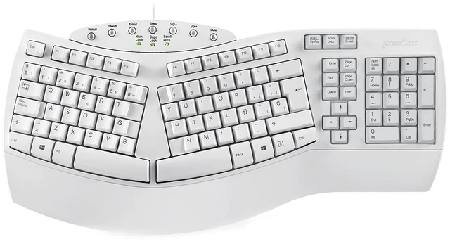 Main image of Perixx PERIBOARD-512W ES USB Teclado Ergonomico - 19.09x9.29x1.97 Inches - Blanco - QWERTY Espanol, White