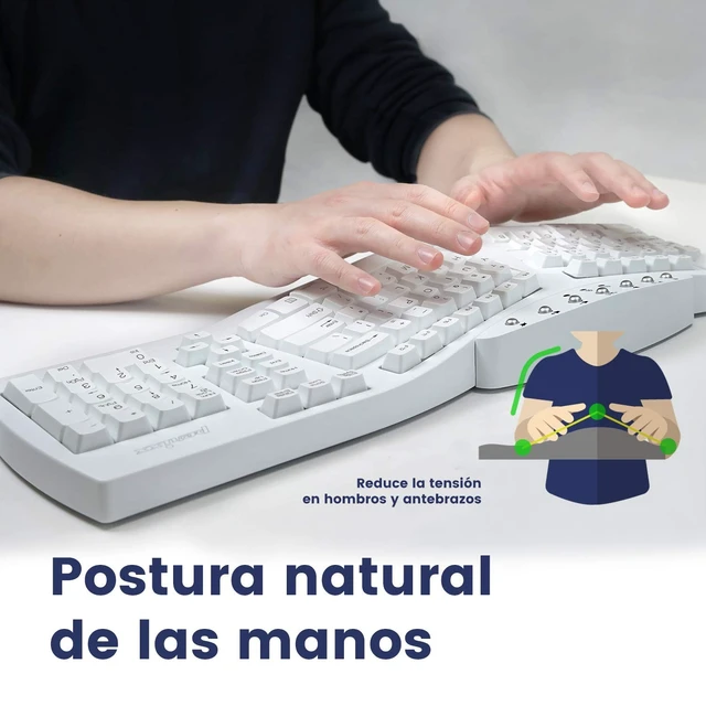 Alt view image 3 of 4 - Perixx PERIBOARD-512W ES USB Teclado Ergonomico - 19.09x9.29x1.97 Inches - Blanco - QWERTY Espanol, White