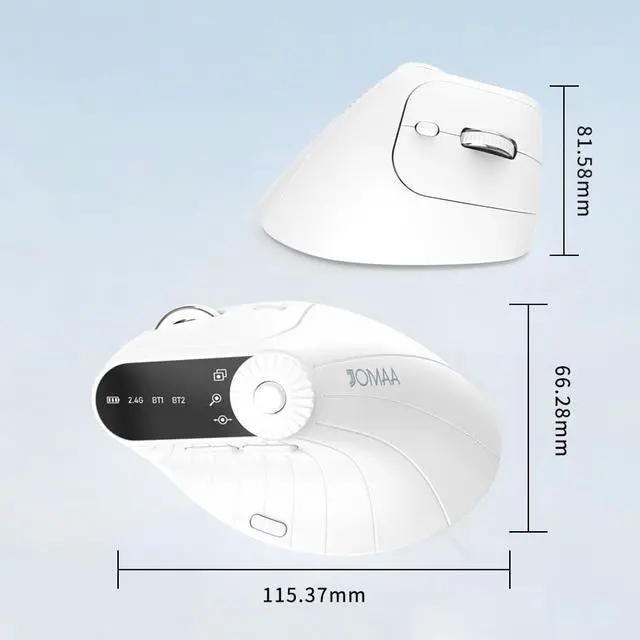 Alt view image 2 of 5 - JOMAA Wireless 2.4G & Dual Bluetooth Three-Channel Ergonomic Vertical Mouse Adjustable DPI, Multi-Function Turntable for PC, Laptop, MacBook, Rechargeable (White)