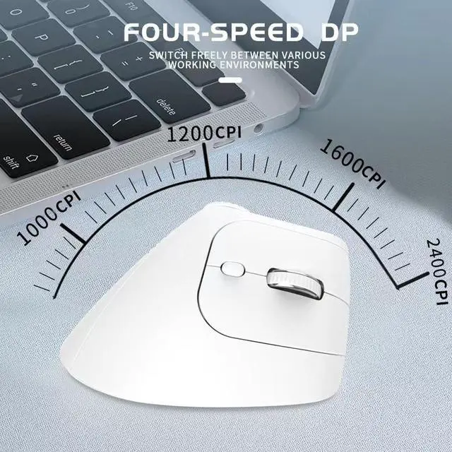 Alt view image 4 of 5 - JOMAA Wireless 2.4G & Dual Bluetooth Three-Channel Ergonomic Vertical Mouse Adjustable DPI, Multi-Function Turntable for PC, Laptop, MacBook, Rechargeable (White)
