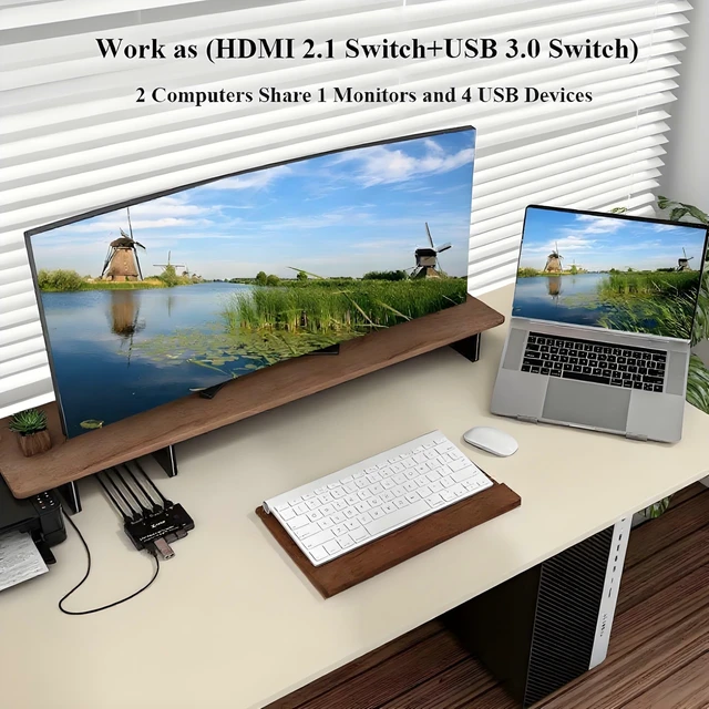 Alt view image 2 of 5 - 8K@60Hz HDMI KVM Switch 1 Monitors 2 Computers USB 3.0 KVM Switches HDMI