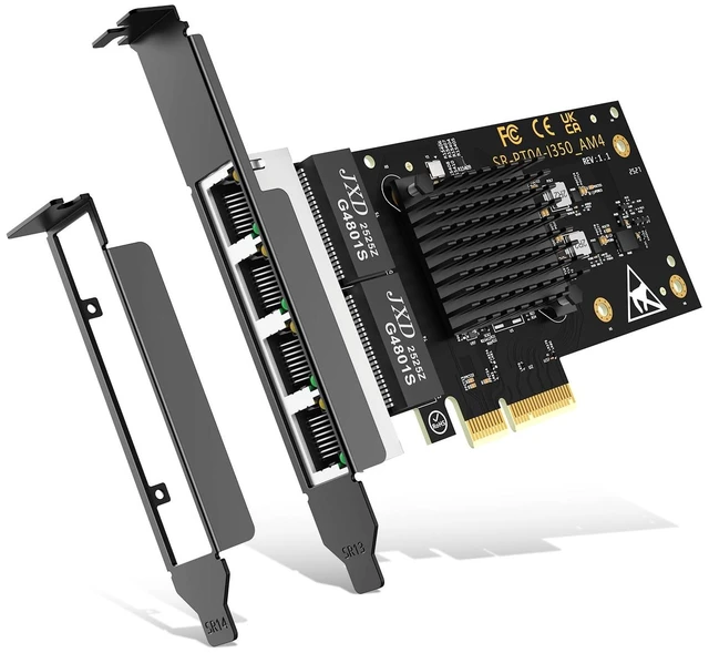 Main image of 4 Port Gigabit Base-T Network Card, Intel I350 Controller, NICGIGA 4 Port 1G PCIe Ethernet Adapter, 4 x 1Gbe RJ45 Port NIC Card, Windows10/11/Windows Server/Linux