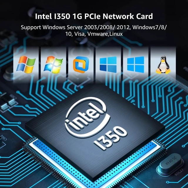 Alt view image 5 of 5 - 4 Port Gigabit Base-T Network Card, Intel I350 Controller, NICGIGA 4 Port 1G PCIe Ethernet Adapter, 4 x 1Gbe RJ45 Port NIC Card, Windows10/11/Windows Server/Linux