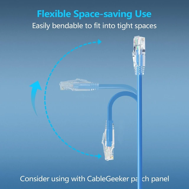 Alt view image 3 of 5 - CableGeeker Cat 6A Slim Ethernet Patch Cables, 1 ft, 50-Pack, Blue