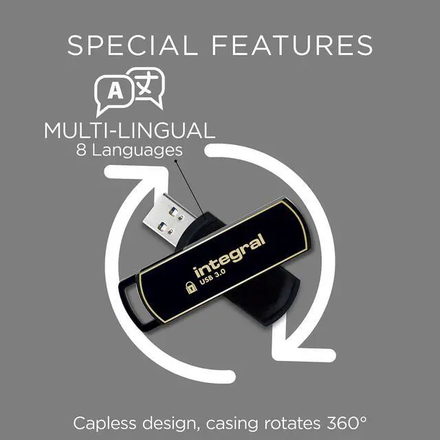 Alt view image 4 of 5 - Integral 64GB Secure 360 Encrypted USB3.0 Flash Drive (256-bit AES Encryption)