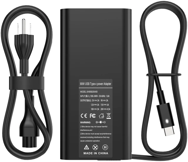 Main image of New Slim 90W USB C Laptop Charger Compatible with Dell XPS 15 9500 17 9700 Latitude 3000 5000 7000 9000 Series Precision 5470 5550 5750 3540 3570 LA90PM170 DA90PM170 Type C AC Adapter Power Cord