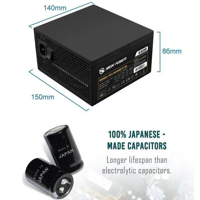 Alt view image 4 of 5 - HIGH POWER 80 Plus Gold Certified PC Computer Power Supply - 650 Watts PSU, Continuous Power ATX 12V V2.3/EPS Active PFC with Whisper Quiet 120mm Fan, Reliable Performance and High Efficiency