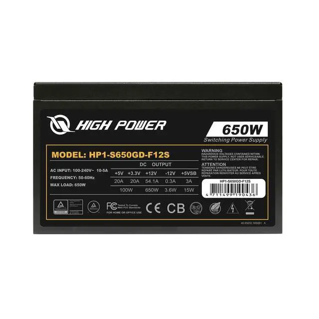 Alt view image 3 of 5 - HIGH POWER 80 Plus Gold Certified PC Computer Power Supply - 650 Watts PSU, Continuous Power ATX 12V V2.3/EPS Active PFC with Whisper Quiet 120mm Fan, Reliable Performance and High Efficiency