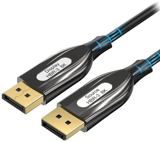 Main image of Fiber Optic Displayport Cable 1.4, Long Display Port 1.4 Cable 8K 60Hz, 4K 144Hz, 2K 240Hz 165Hz 144Hz, Braided DP 32.4Gbps DSC 1.2 HBR3 HDR HDCP FreeSync G-Sync, Gaming Monitor PC Graphics 50FT